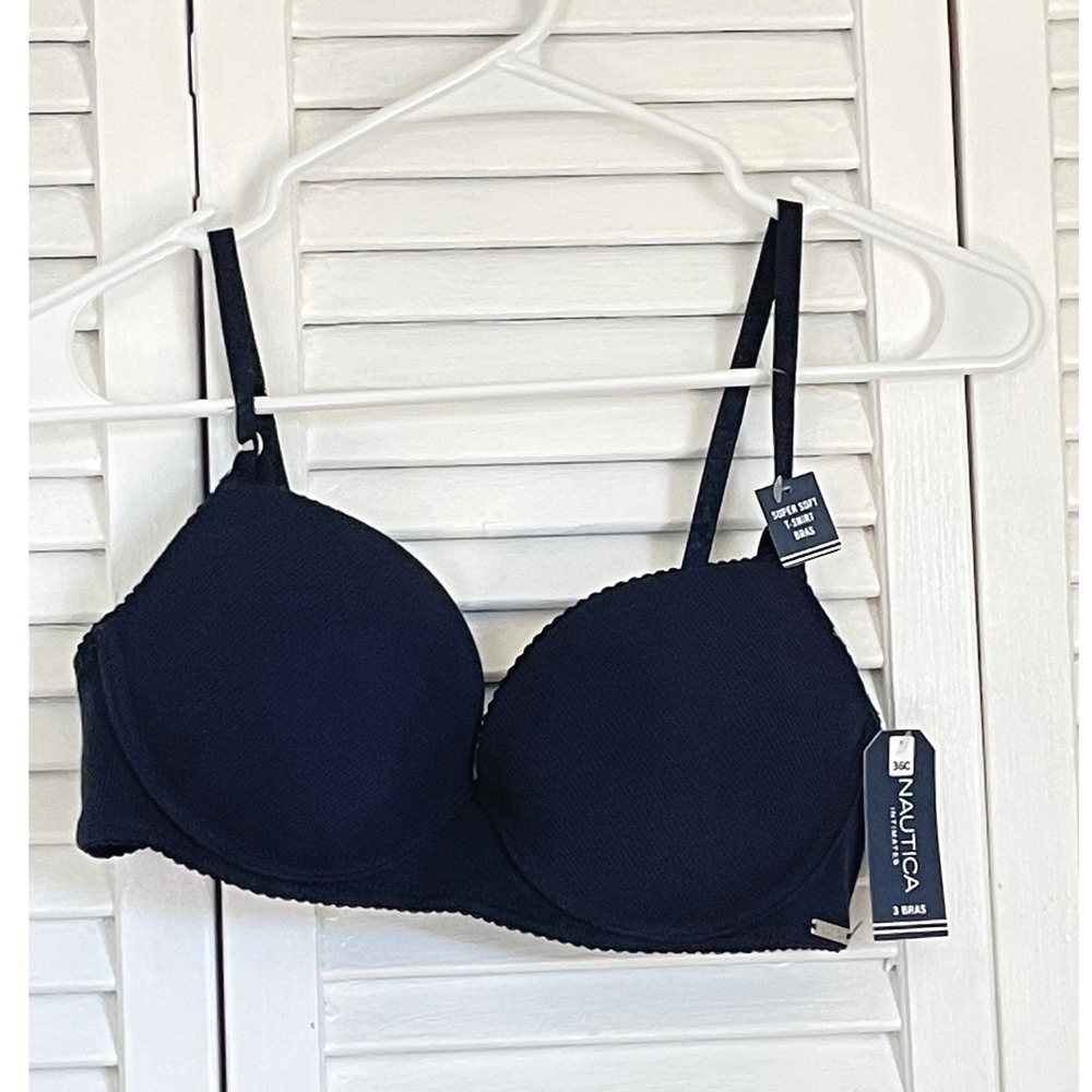 Nautica Intimates‎ Super Soft T-Shirt Bra Navy Blue Ribbed Underwire 36C NT1797